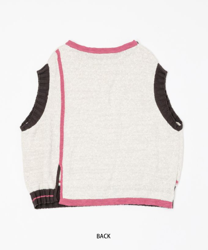 ピテトップ　コットンスラブの配色ニットトップス