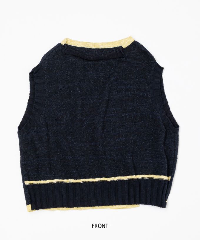 ピテトップ　コットンスラブの配色ニットトップス