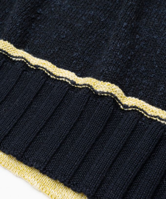 ピテトップ　コットンスラブの配色ニットトップス