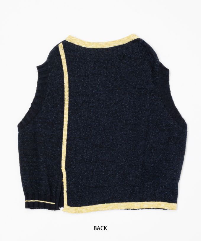 ピテトップ　コットンスラブの配色ニットトップス