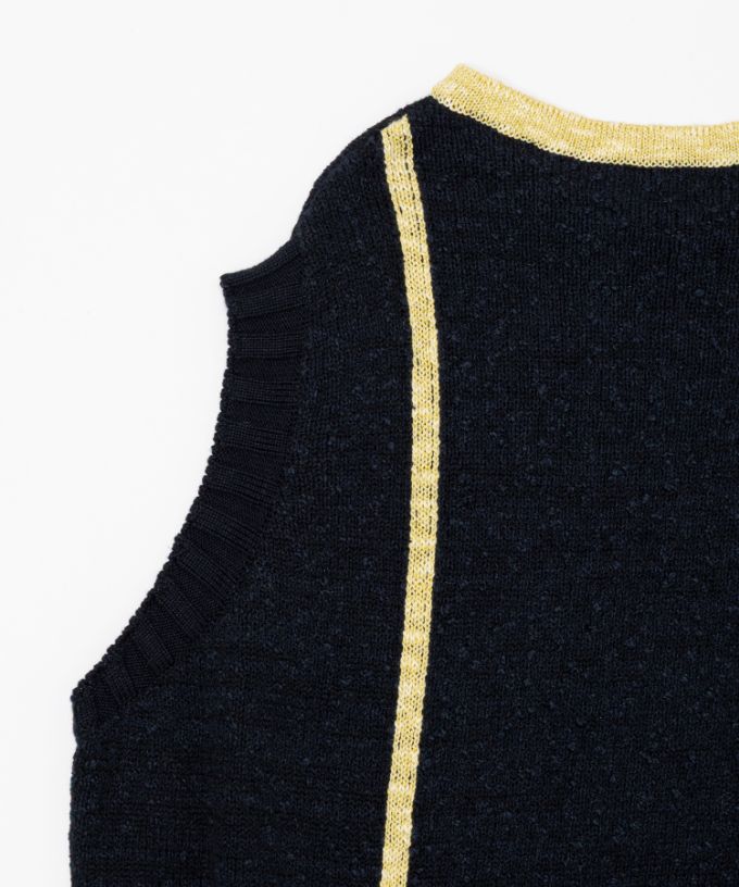 ピテトップ　コットンスラブの配色ニットトップス