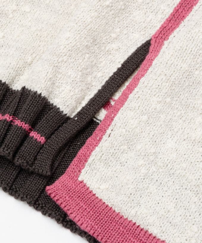 ピテトップ　コットンスラブの配色ニットトップス