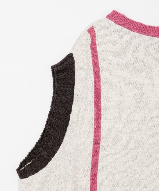 ピテトップ　コットンスラブの配色ニットトップス