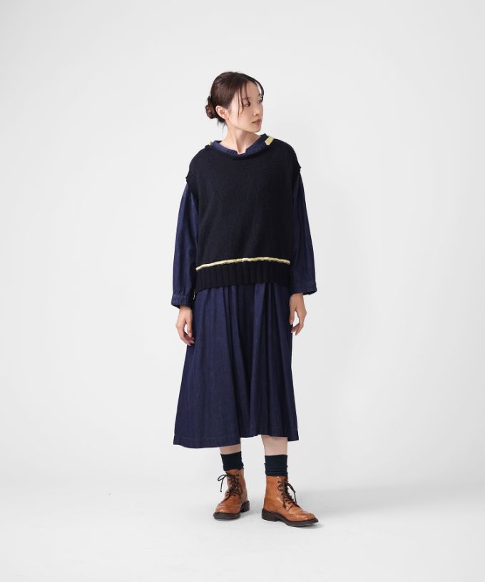 ピテトップ　コットンスラブの配色ニットトップス