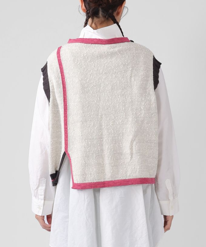 ピテトップ　コットンスラブの配色ニットトップス