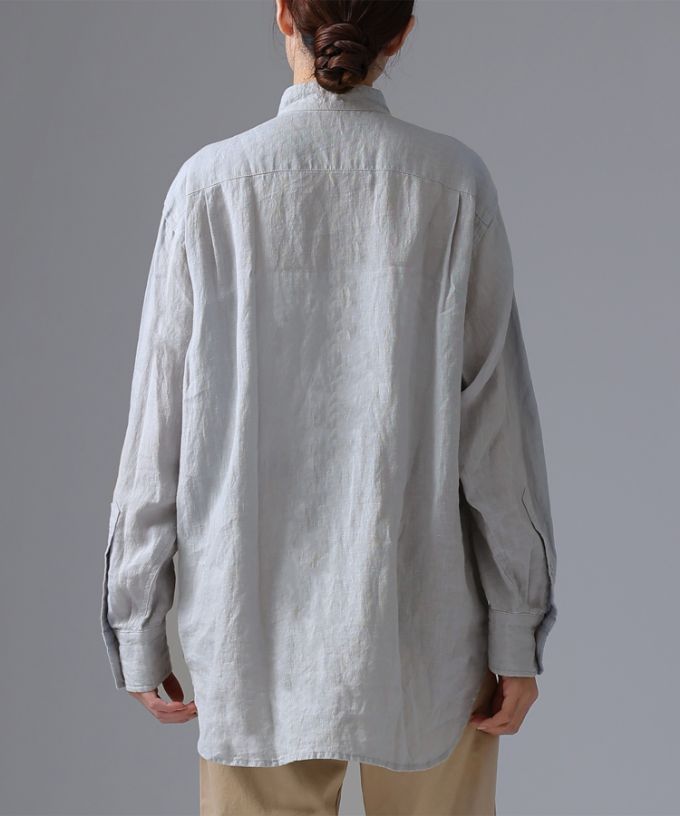 エド［haddow］リネンピンタックバンドカラーシャツ