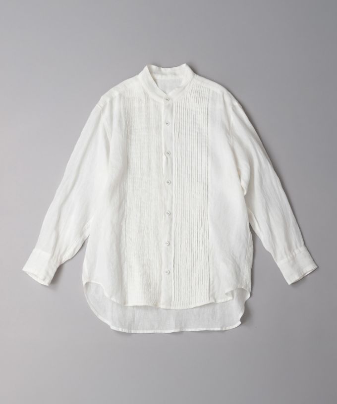 エド［haddow］リネンピンタックバンドカラーシャツ