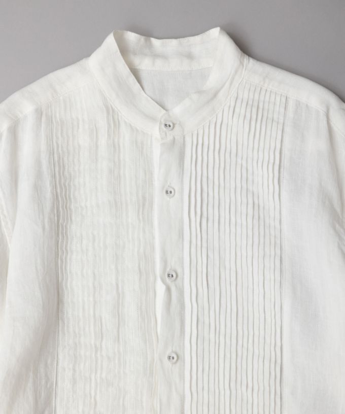 エド［haddow］リネンピンタックバンドカラーシャツ
