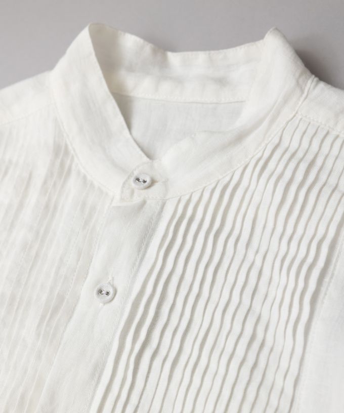 エド［haddow］リネンピンタックバンドカラーシャツ