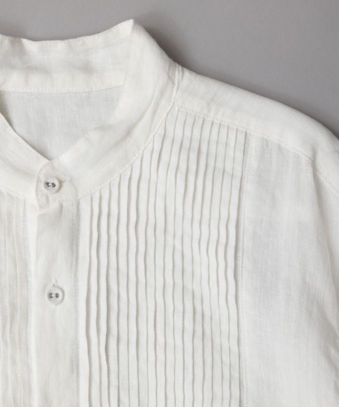 エド［haddow］リネンピンタックバンドカラーシャツ