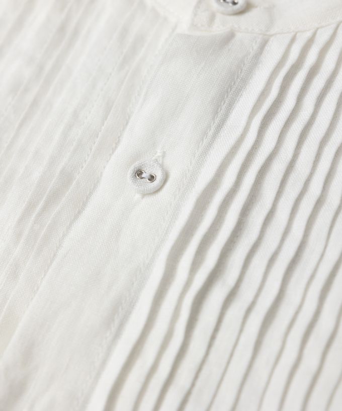 エド［haddow］リネンピンタックバンドカラーシャツ