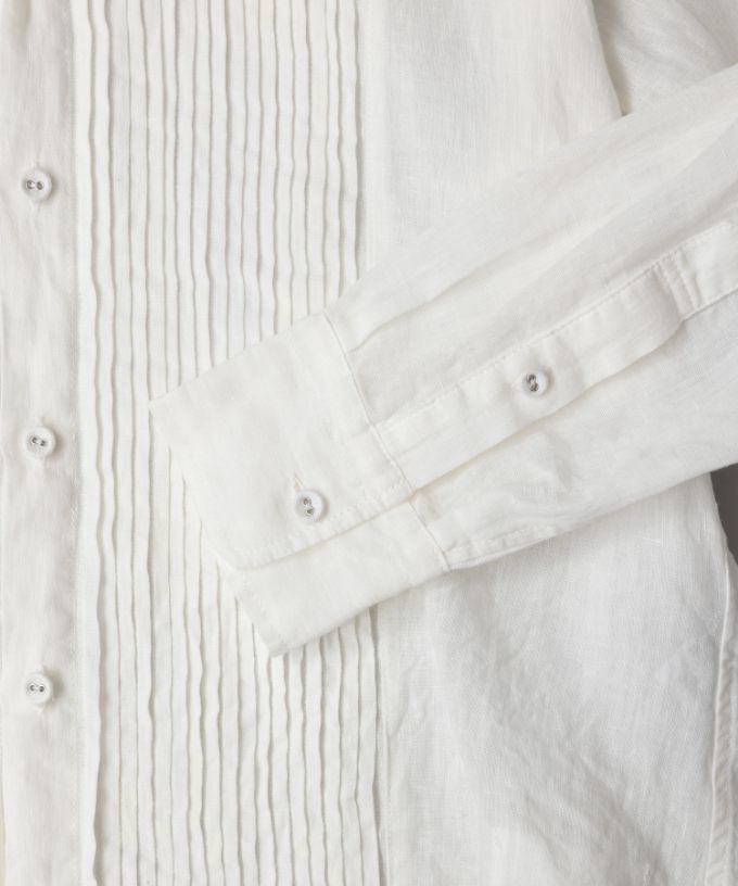 エド［haddow］リネンピンタックバンドカラーシャツ