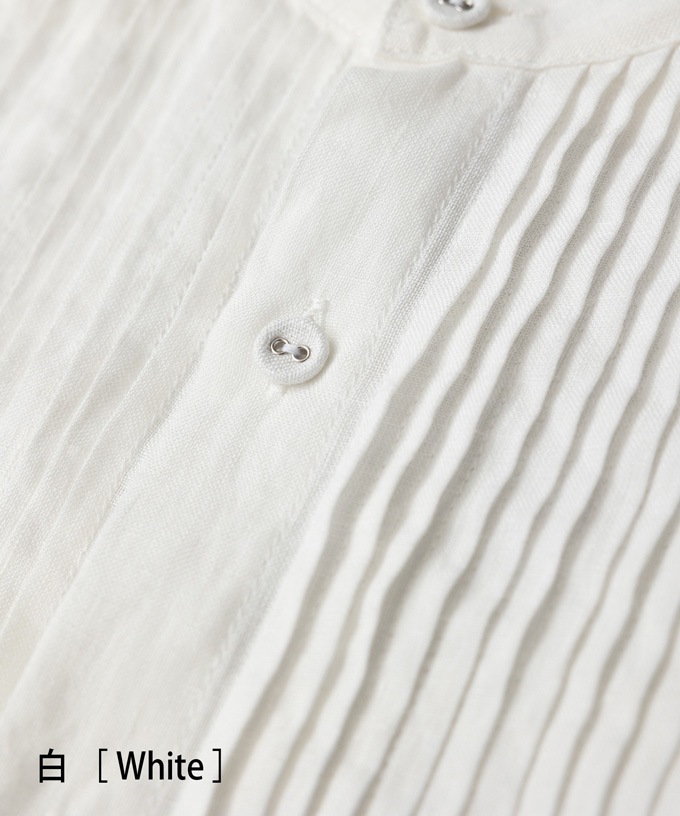 エド［haddow］リネンピンタックバンドカラーシャツ