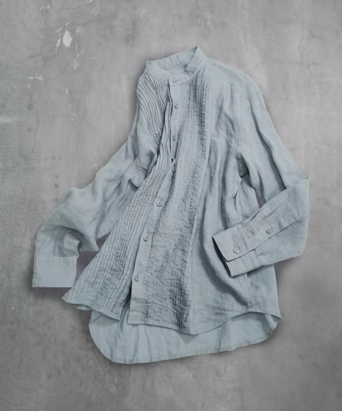 エド［haddow］リネンピンタックバンドカラーシャツ