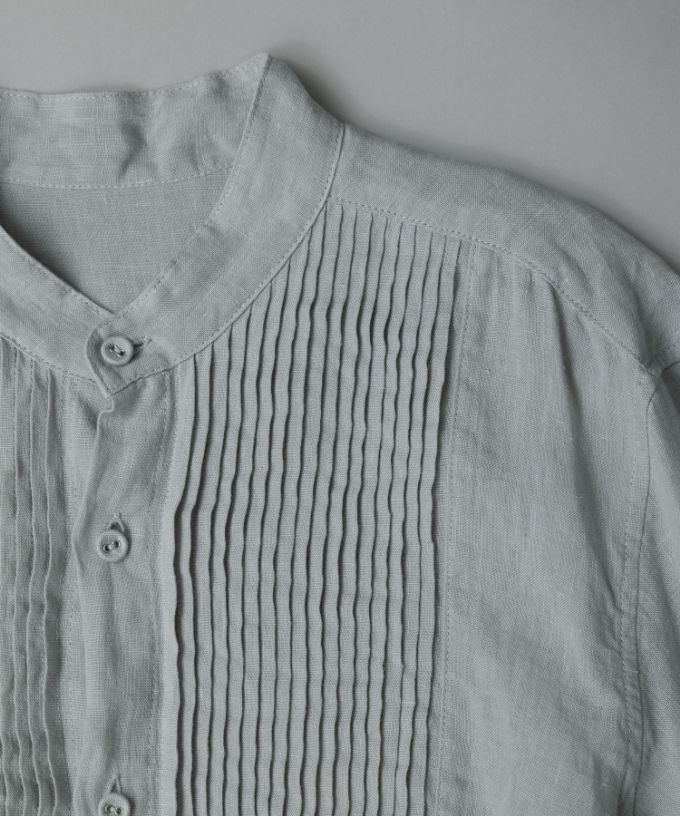 エド［haddow］リネンピンタックバンドカラーシャツ