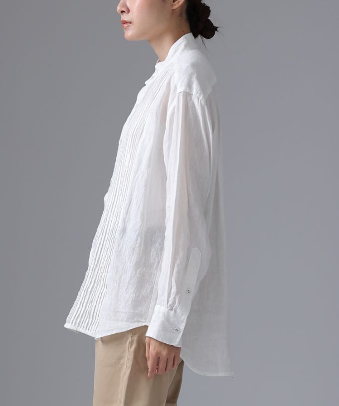 エド［haddow］リネンピンタックバンドカラーシャツ