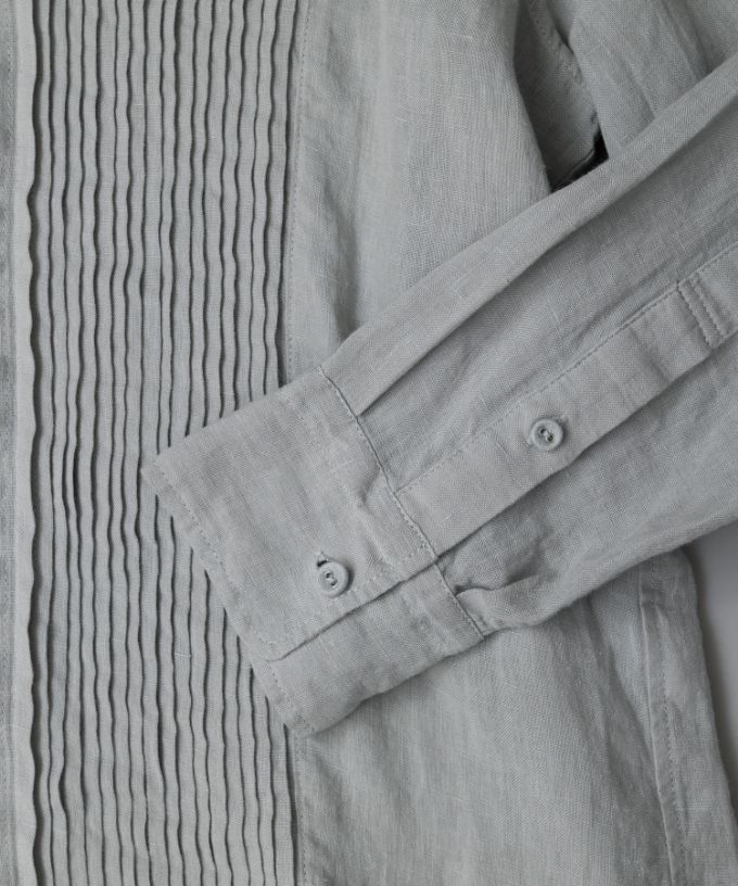 エド［haddow］リネンピンタックバンドカラーシャツ