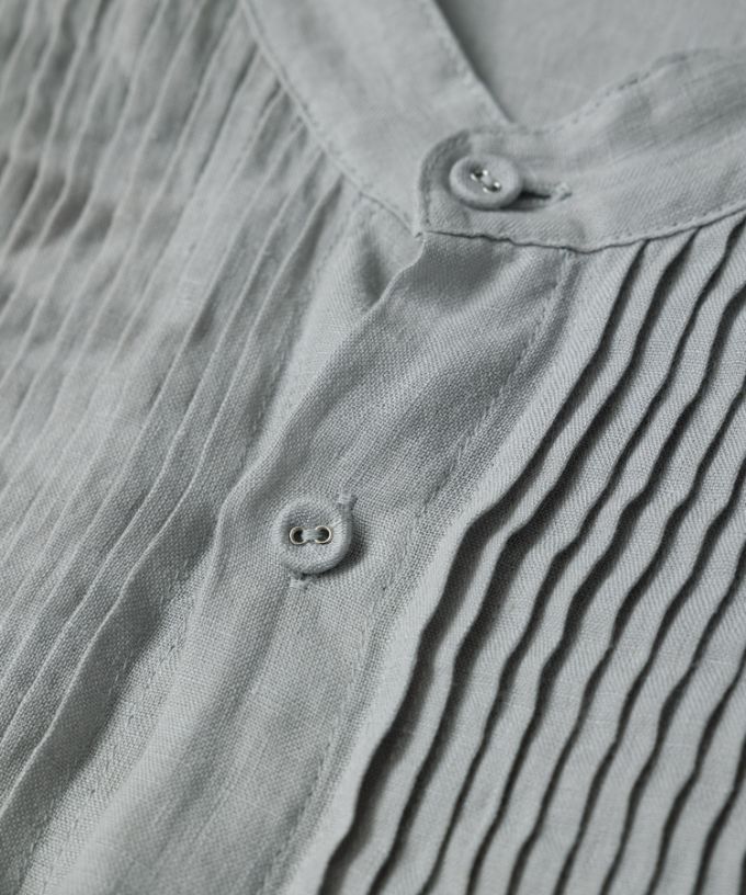 エド［haddow］リネンピンタックバンドカラーシャツ
