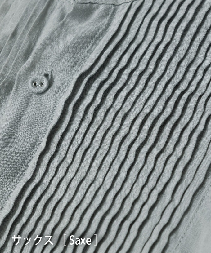 エド［haddow］リネンピンタックバンドカラーシャツ