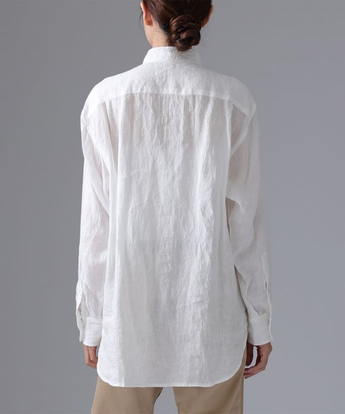 エド［haddow］リネンピンタックバンドカラーシャツ