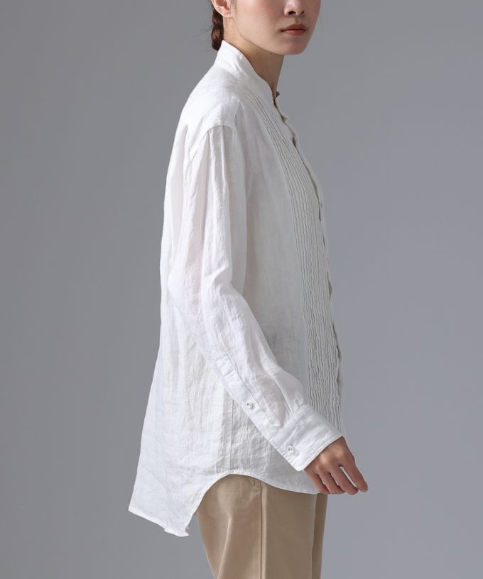 エド［haddow］リネンピンタックバンドカラーシャツ