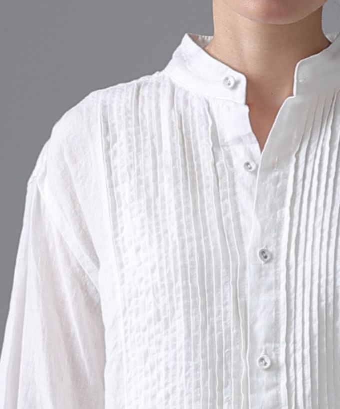 エド［haddow］リネンピンタックバンドカラーシャツ