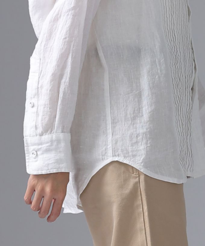 エド［haddow］リネンピンタックバンドカラーシャツ