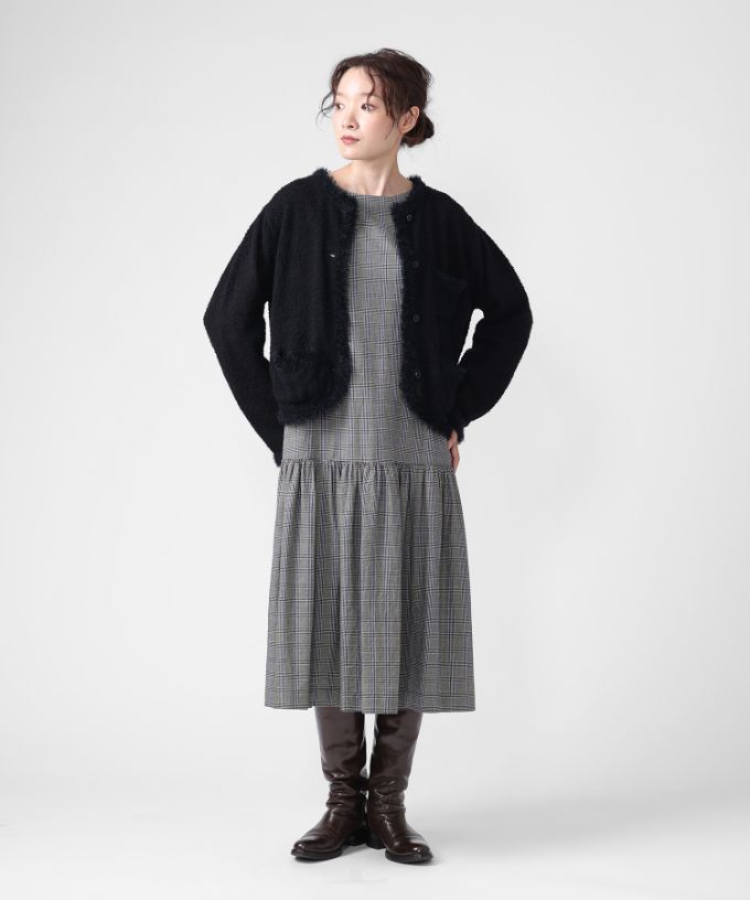 マリアンジャケット　コットンループヤーンのクラシカルニットジャケット