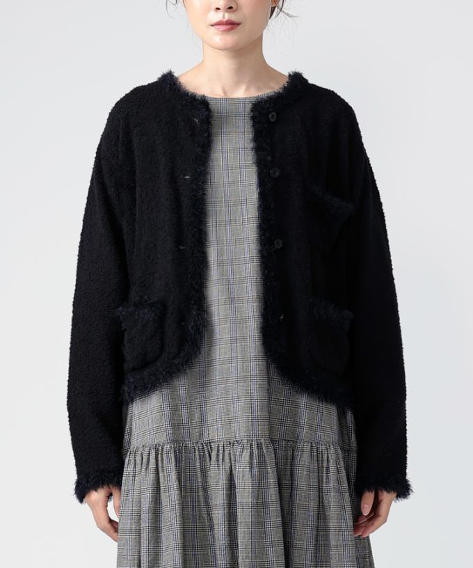 マリアンジャケット　コットンループヤーンのクラシカルニットジャケット