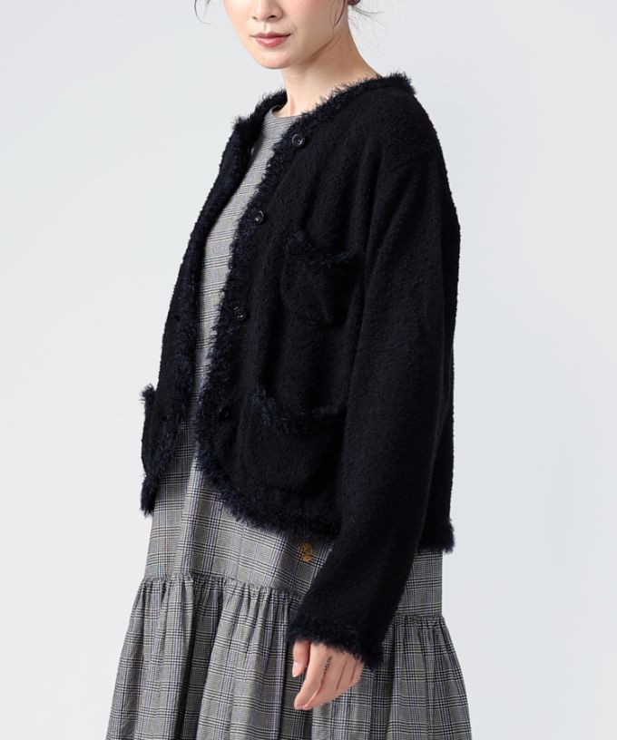 マリアンジャケット　コットンループヤーンのクラシカルニットジャケット