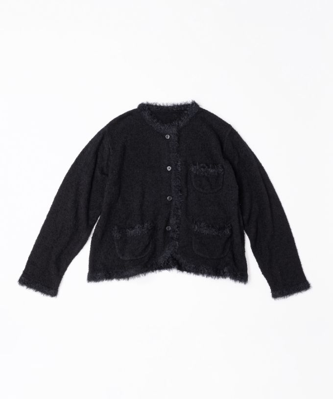 バスコ黒カーディガン バジーレ ジャケット カーディガン ニット ノーカラー 総柄 長袖 40 黒