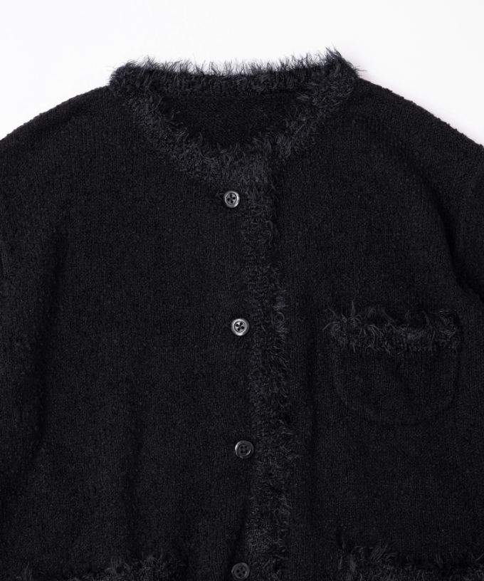 バスコ黒カーディガン バジーレ ジャケット カーディガン ニット ノーカラー 総柄 長袖 40 黒