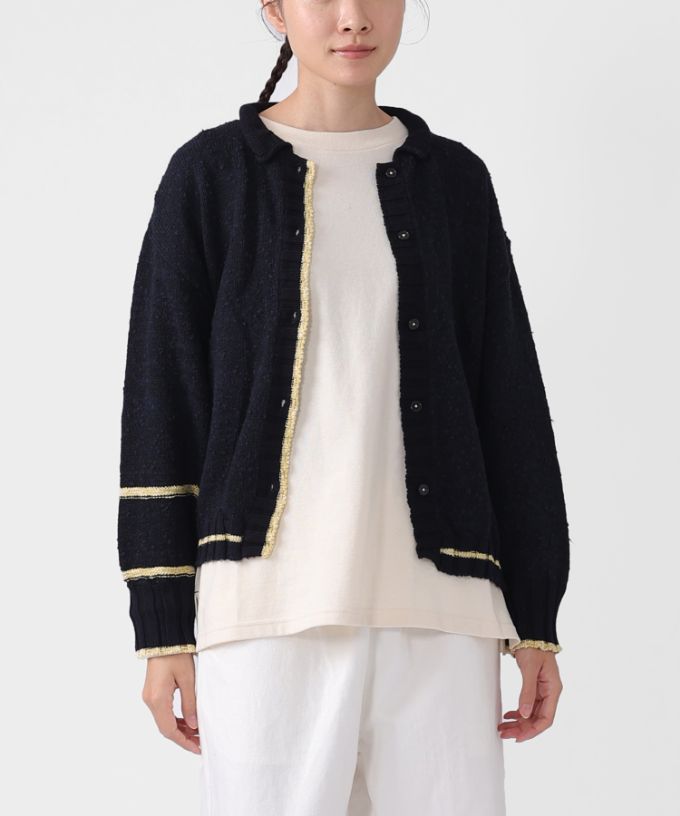 カントカーデ　コットンスラブの配色カーディガン