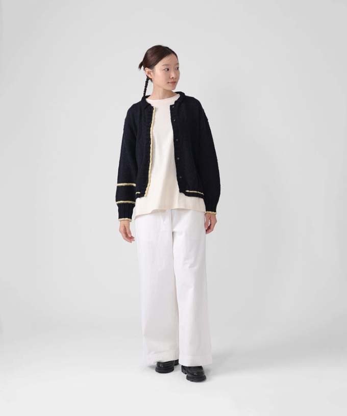 カントカーデ　コットンスラブの配色カーディガン