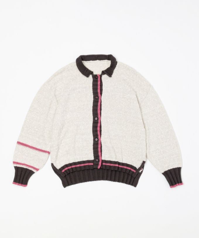 カントカーデ　コットンスラブの配色カーディガン