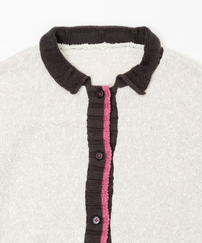 カントカーデ　コットンスラブの配色カーディガン