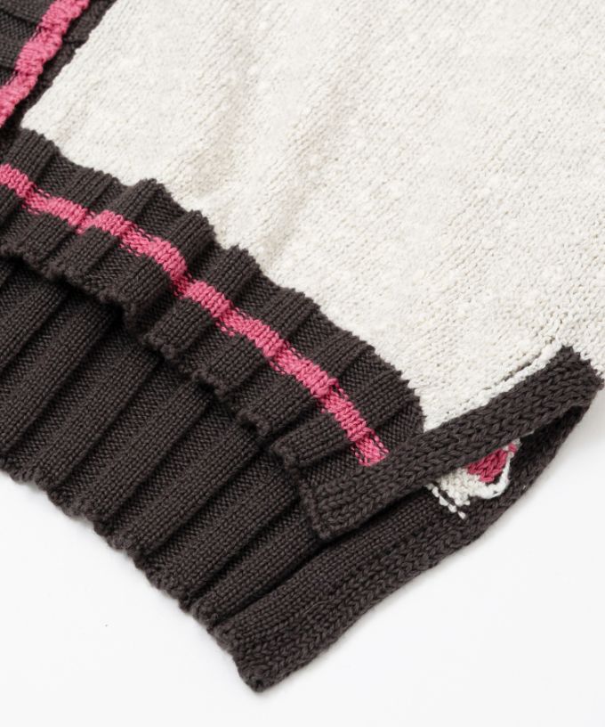 カントカーデ　コットンスラブの配色カーディガン