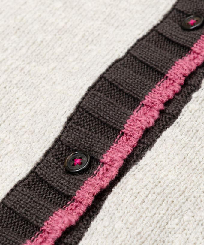 カントカーデ　コットンスラブの配色カーディガン