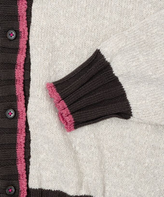 カントカーデ　コットンスラブの配色カーディガン