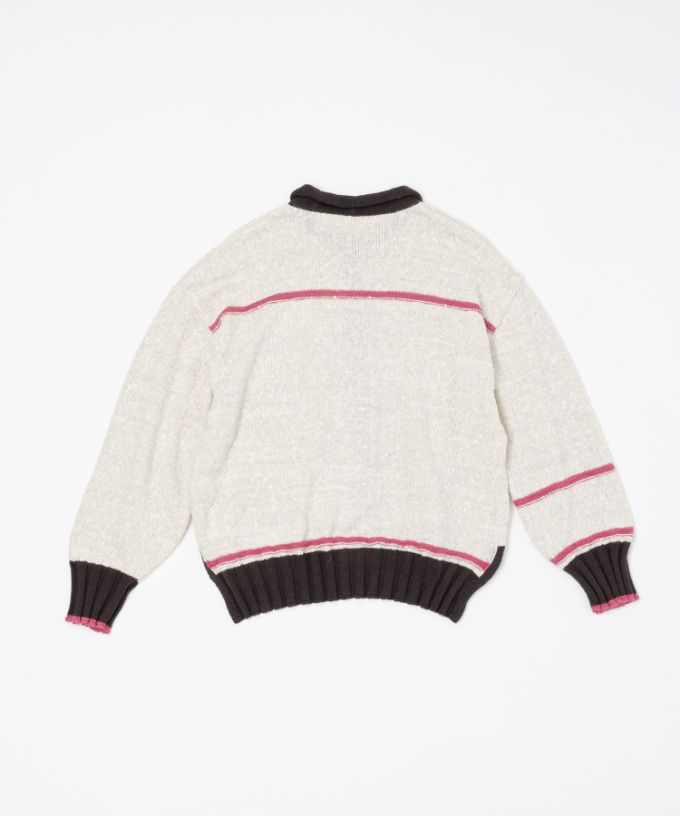 カントカーデ　コットンスラブの配色カーディガン