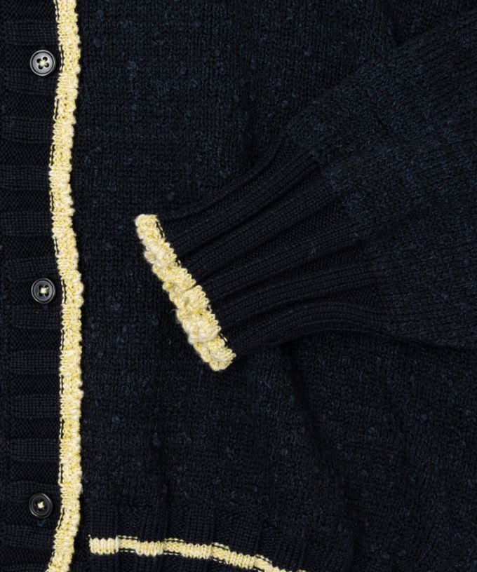 カントカーデ　コットンスラブの配色カーディガン