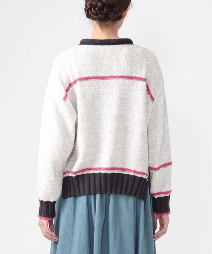 カントカーデ　コットンスラブの配色カーディガン