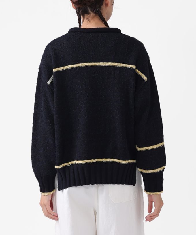 カントカーデ　コットンスラブの配色カーディガン