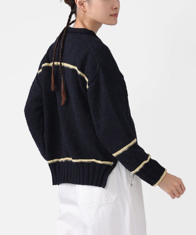 カントカーデ　コットンスラブの配色カーディガン