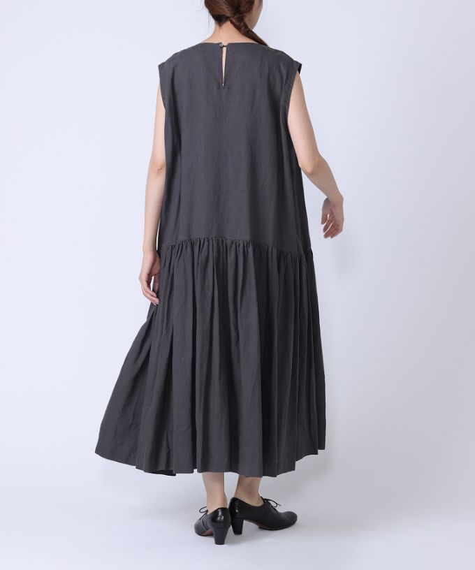 スーザン 綿麻ノースリーブマキシ丈ギャザードレス/ITEM,DRESS