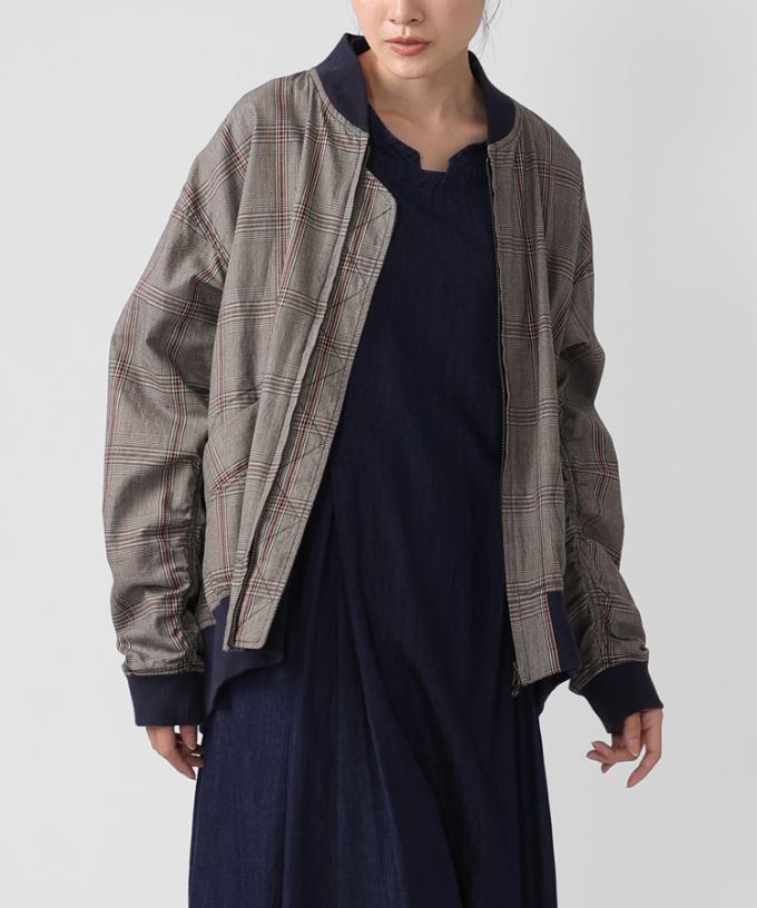 シンディジャケット・B　チェック柄ジップアップブルゾン