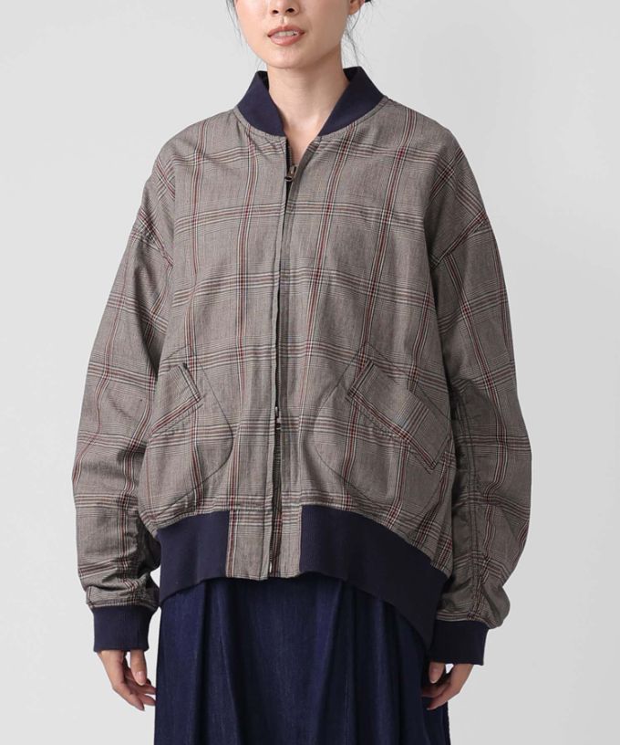 シンディジャケット・B　チェック柄ジップアップブルゾン