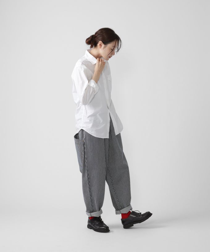 マオパンツロングヒッコリー ロング丈の後ろビッグポケットパンツ