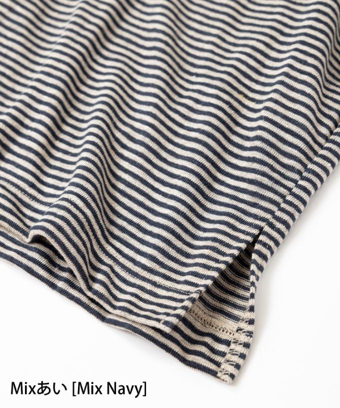 クルトップD　細ボーダーのナチュラルオーバーサイズトップ