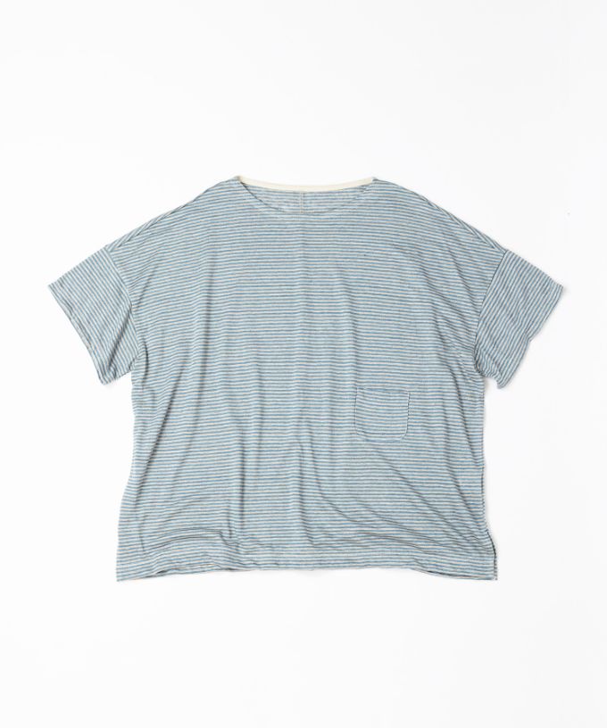 クルトップD　細ボーダーのナチュラルオーバーサイズトップ